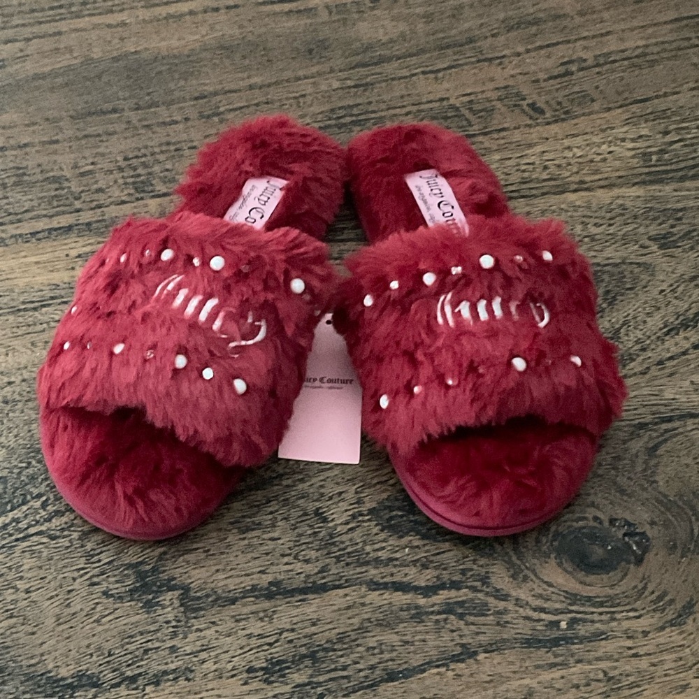 Juicy Couture Burgundy Fuzzy Slides